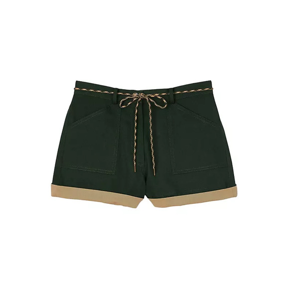 Sandro Pants - Sandro Two-Tone Drawstring Green Cotton Waist Shorts Size 36